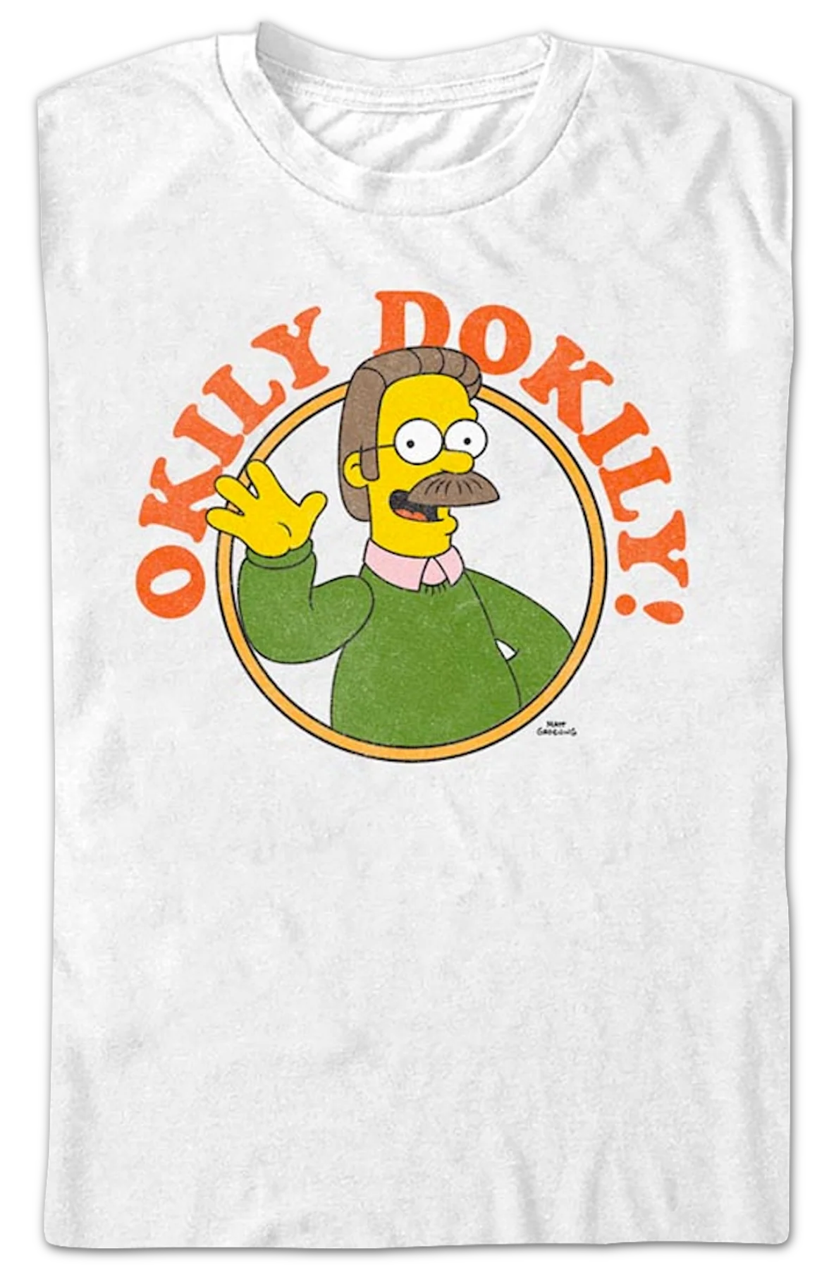 White Ned Flanders Okily Dokily Simpsons T-Shirt - Image 2