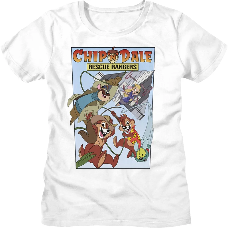 White Womens Comic Book Cover Chip 'n Dale Rescue Rangers Shirt