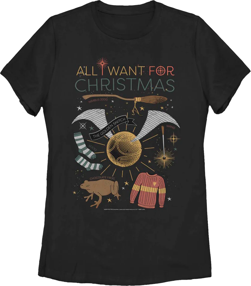 Womens All I Want For Christmas Harry Potter Shirt