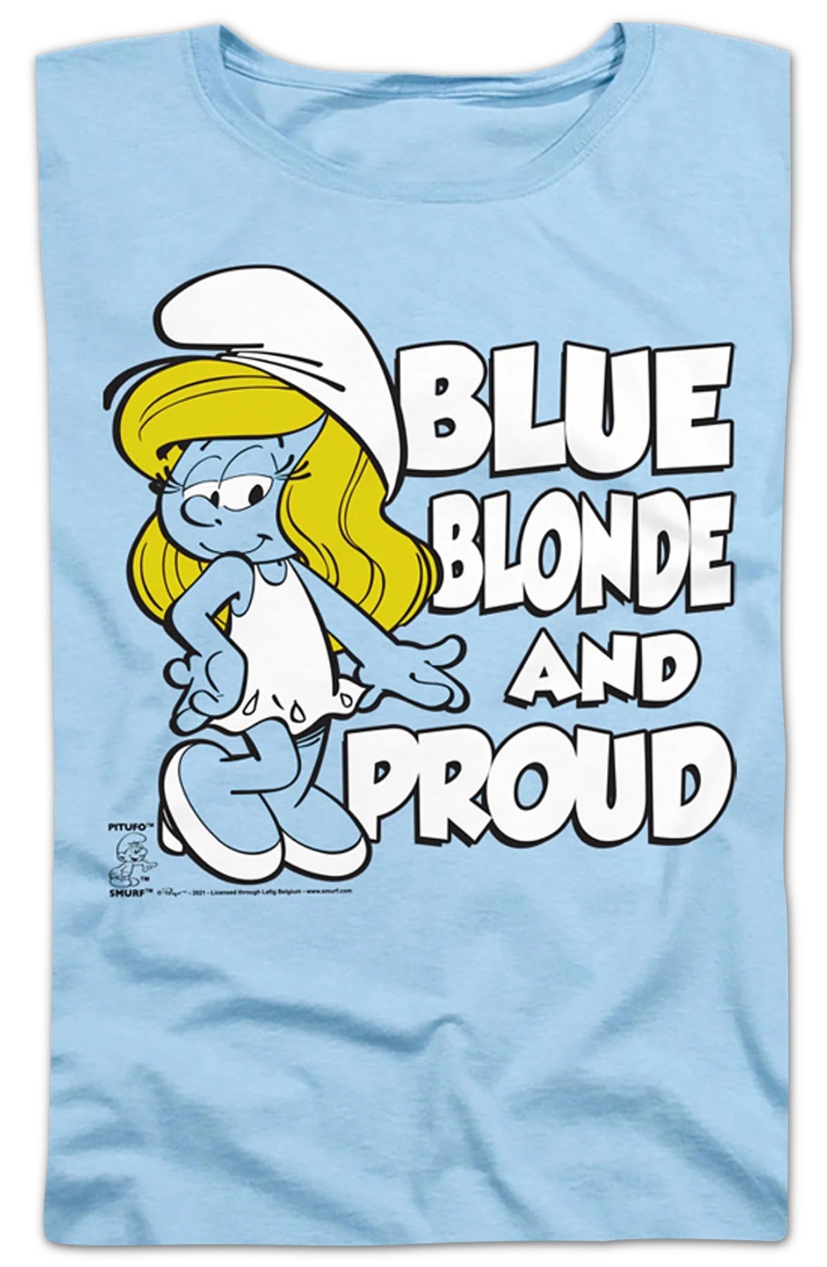 Womens Blue Blonde And Proud Smurfs Shirt - Image 2