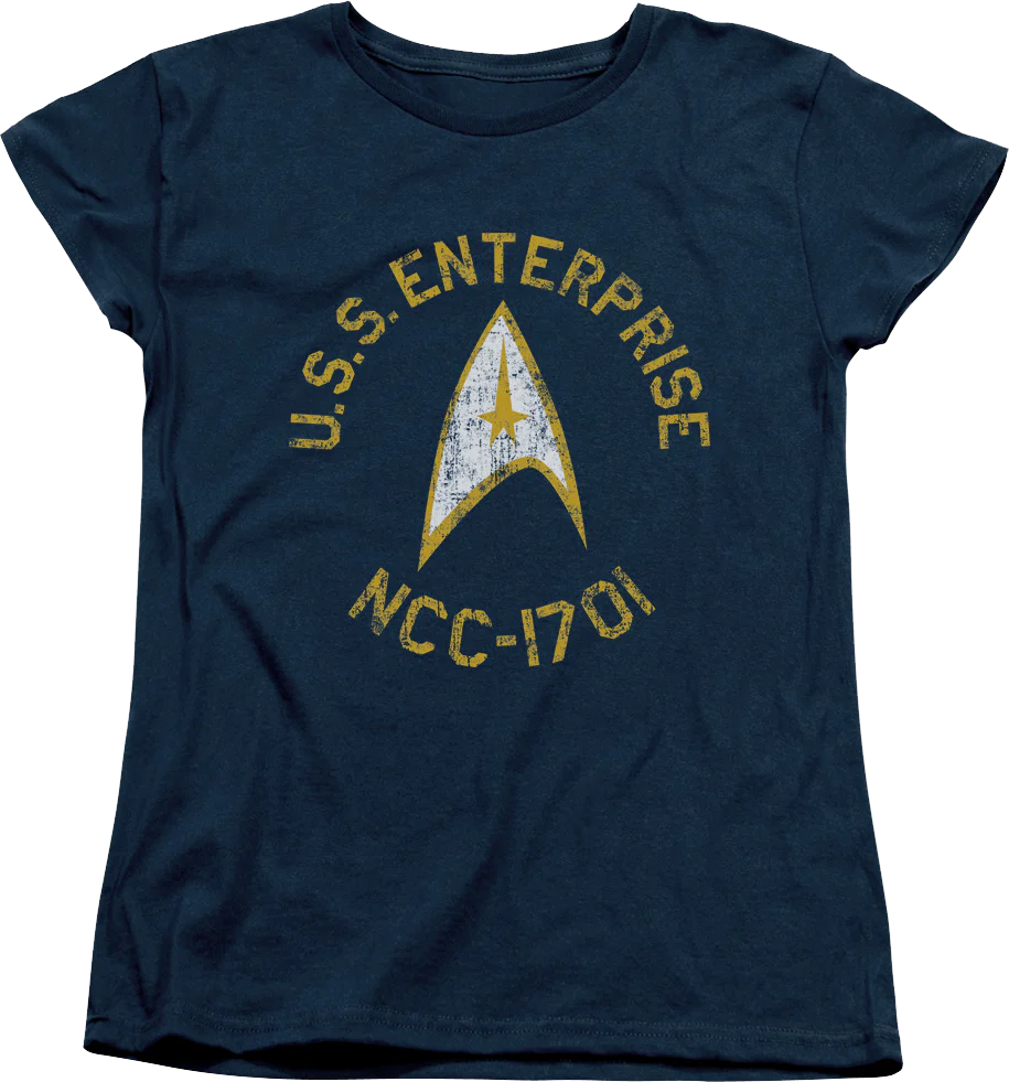 Womens Blue Distressed USS Enterprise Star Trek Shirt