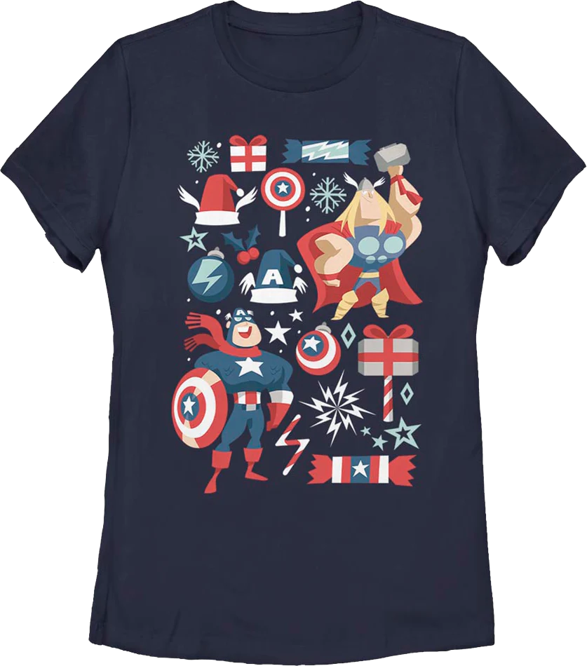 Womens Captain America And Thor Marvel Comics Christmas Shirt