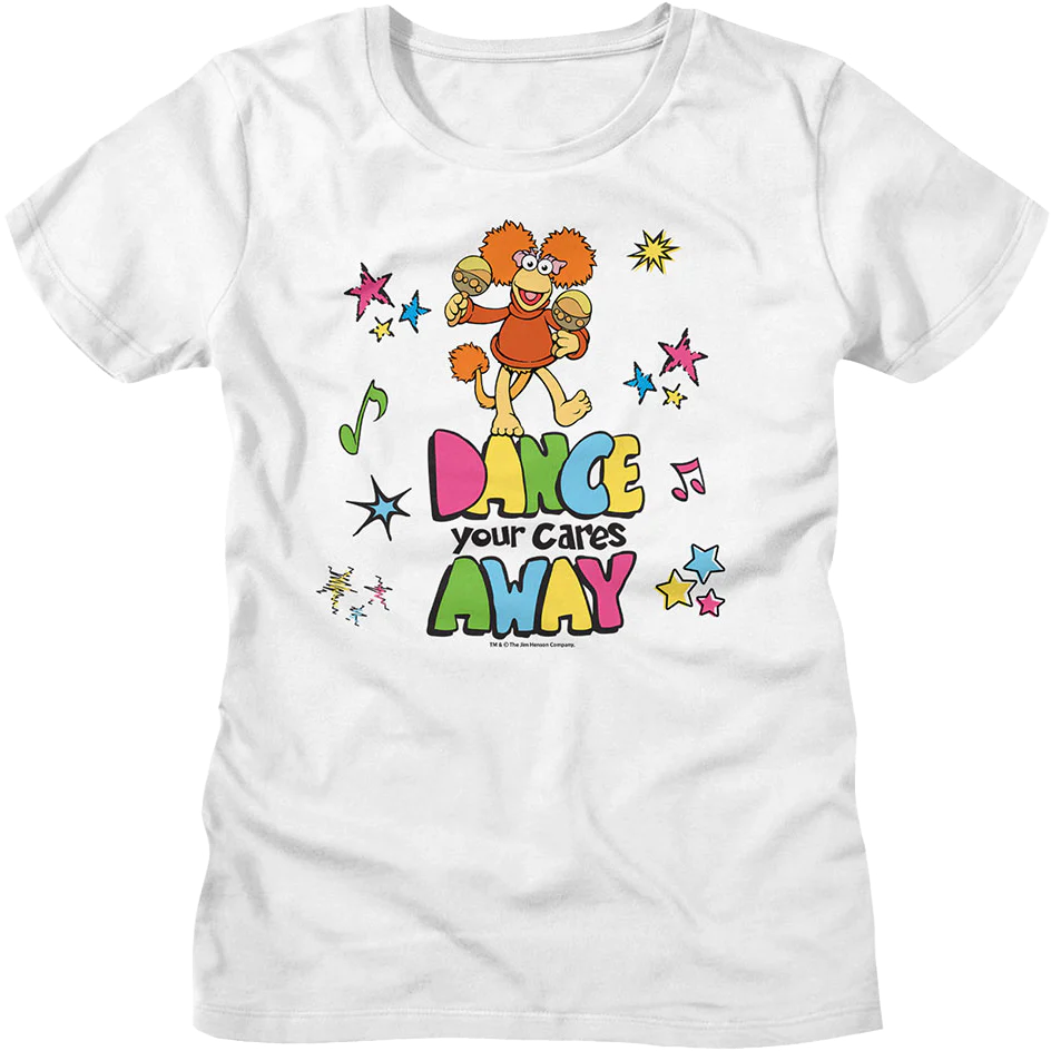 Womens Dance Your Cares Away Colorful Shapes Fraggle Rock Shirt