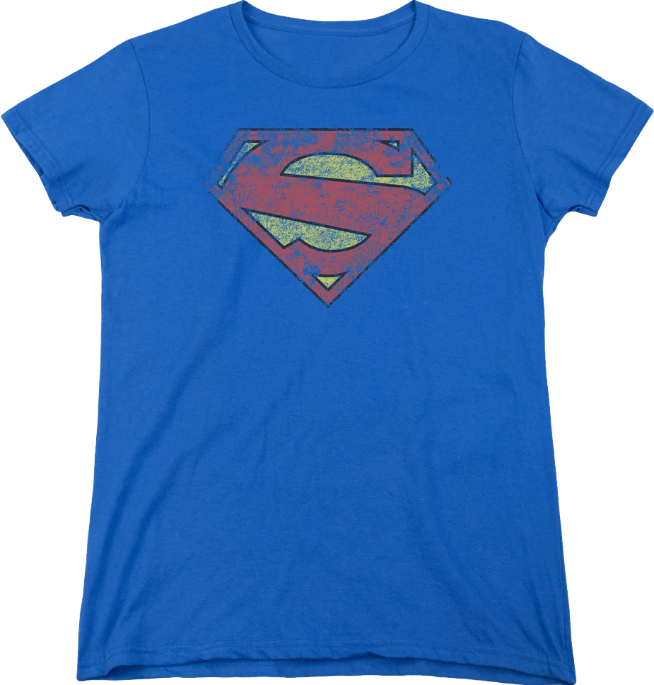 Womens Distressed Logo Superman Shirt