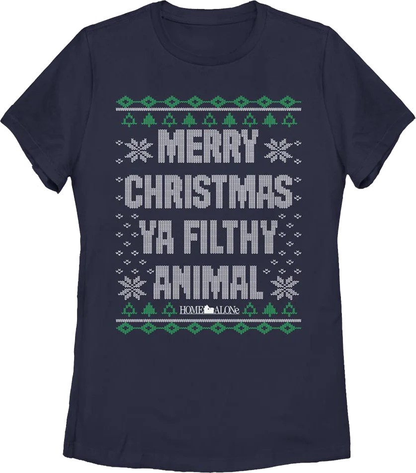 Womens Filthy Animal Faux Ugly Sweater Home Alone Shirt