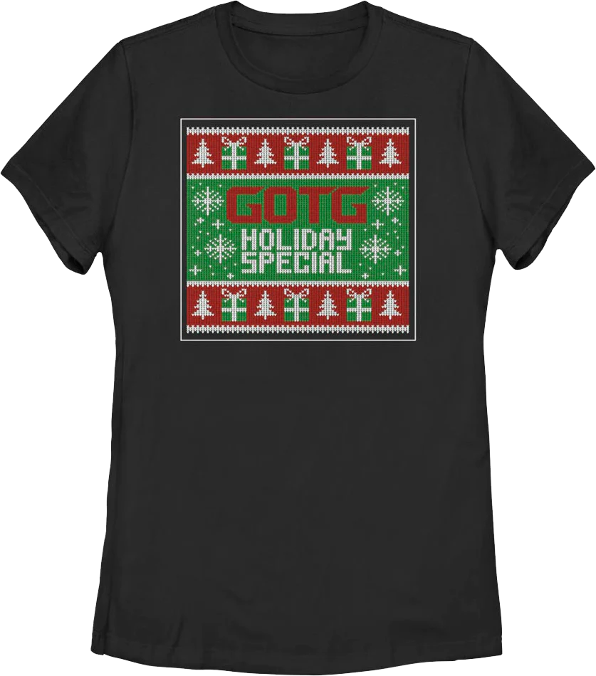 Womens GOTG Holiday Special Faux Ugly Sweater Marvel Comics Shirt