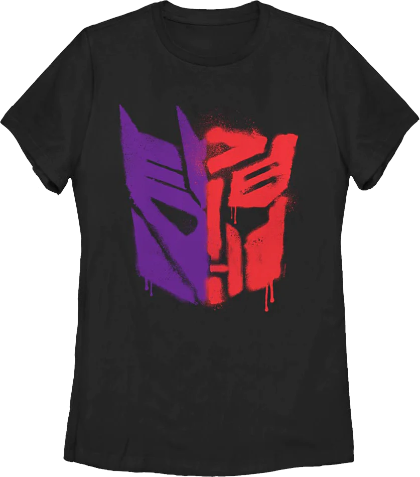 Womens Graffiti Split Logos Transformers Shirt