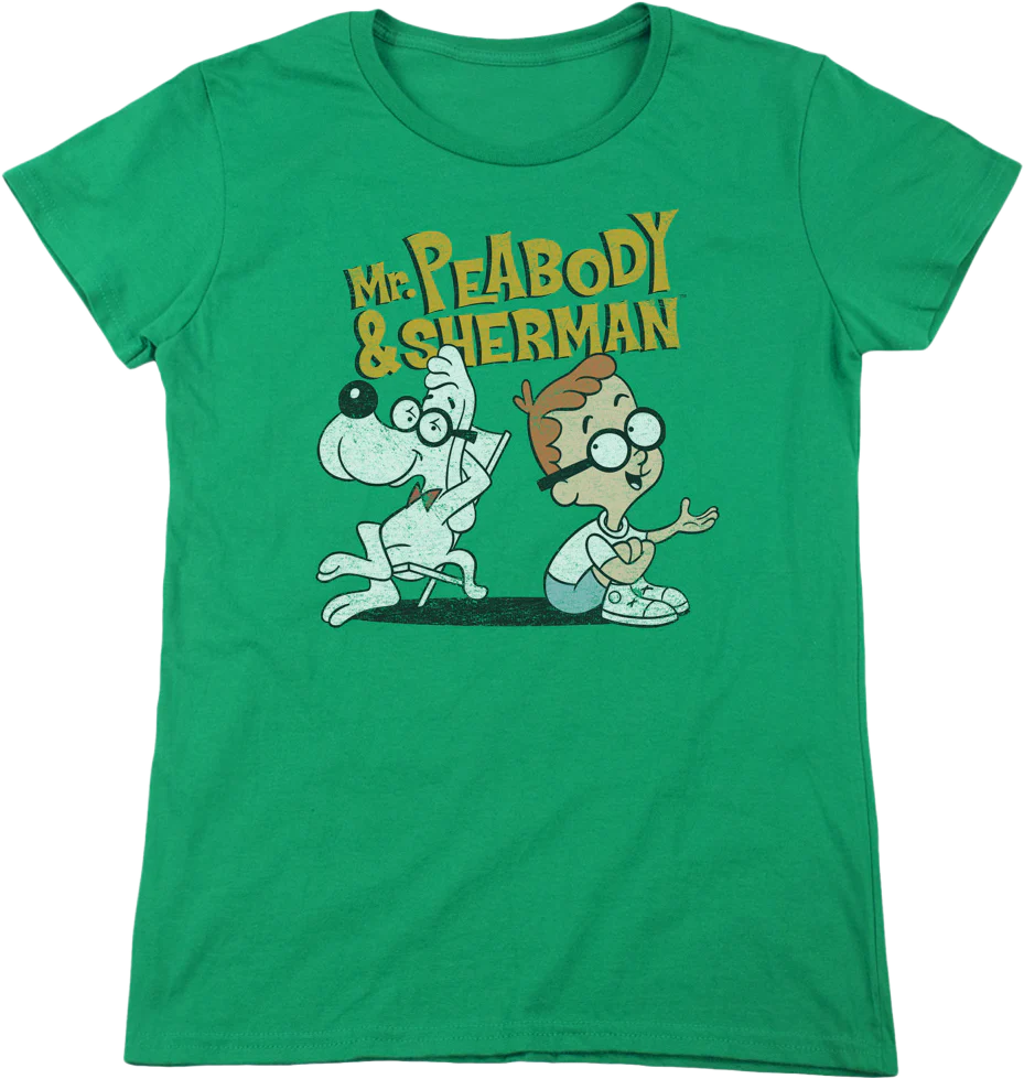 Womens Green Mr. Peabody and Sherman Shirt