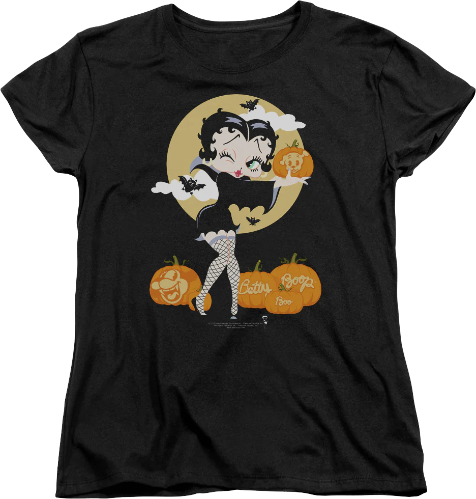 Womens Halloween Pumpkin Patch Betty Boop Shirt