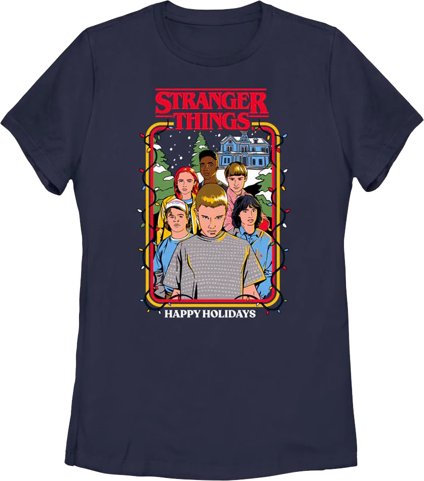 Womens Happy Holidays Stranger Things Shirt