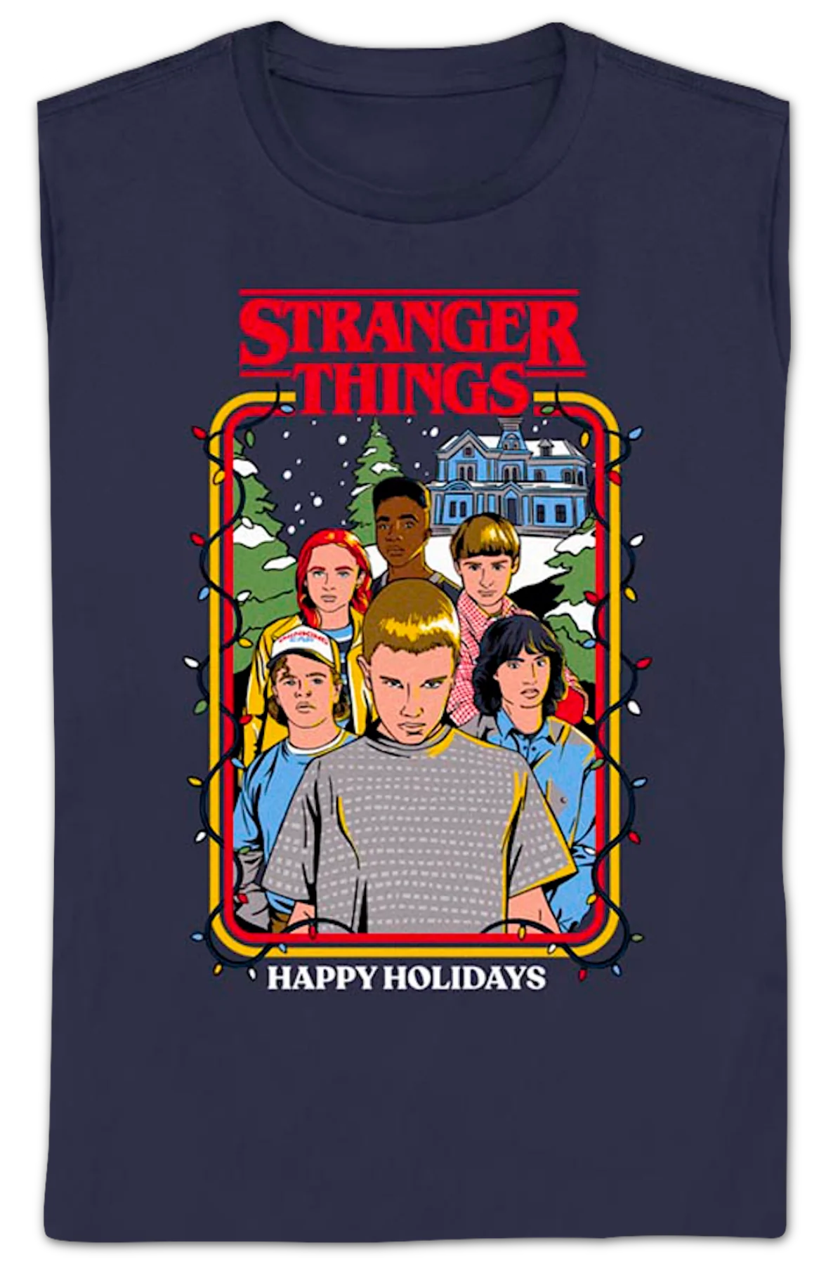Womens Happy Holidays Stranger Things Shirt - Image 2