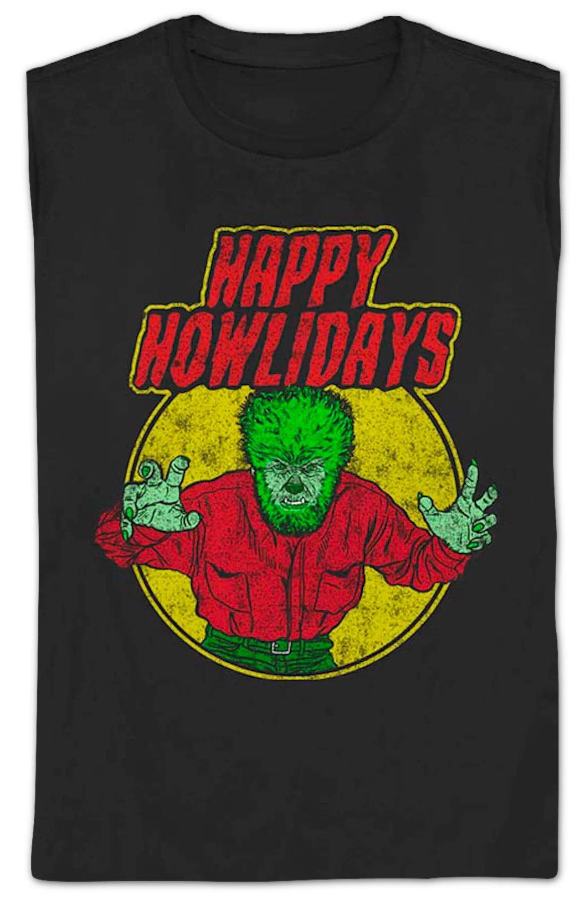 Womens Happy Howlidays Wolf Man Shirt - Image 2