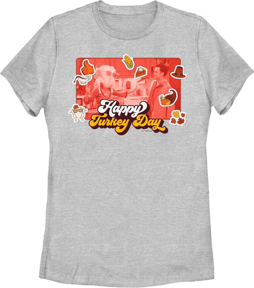 Womens Happy Turkey Day Collage Friends Shirt