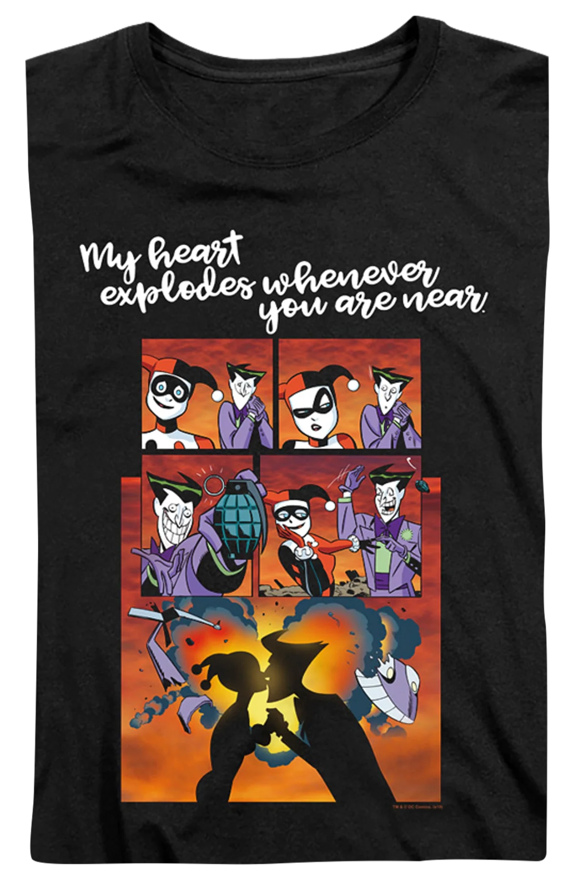 Womens Harley Quinn And The Joker Heart Explodes DC Comics Shirt - Image 2