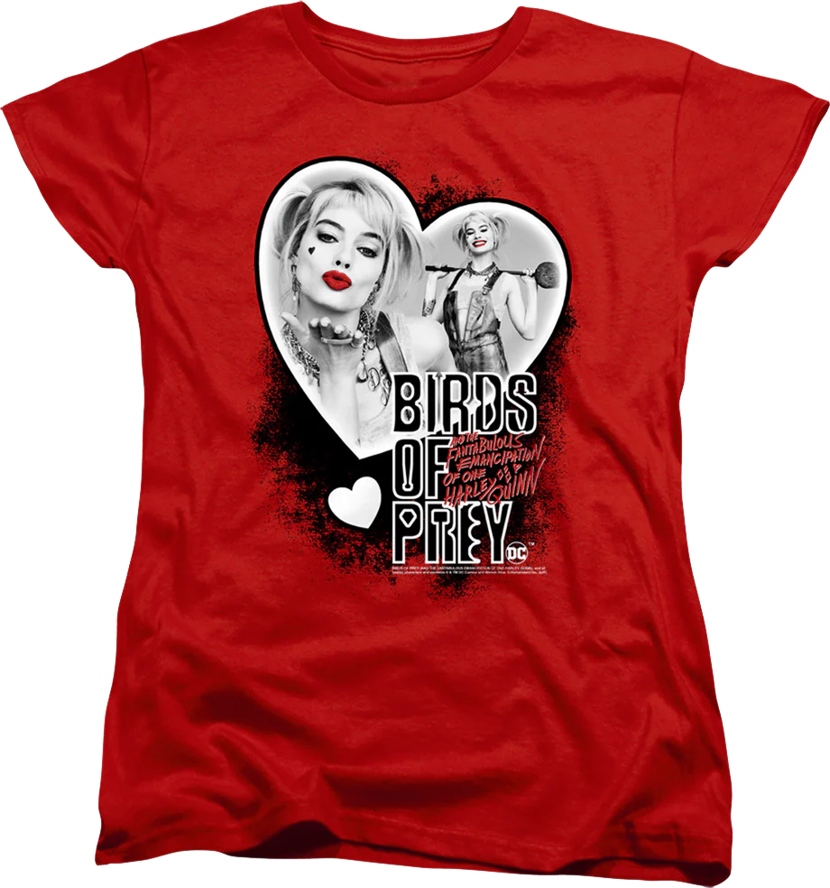 Womens Harley Quinn Heart Collage Birds Of Prey Shirt