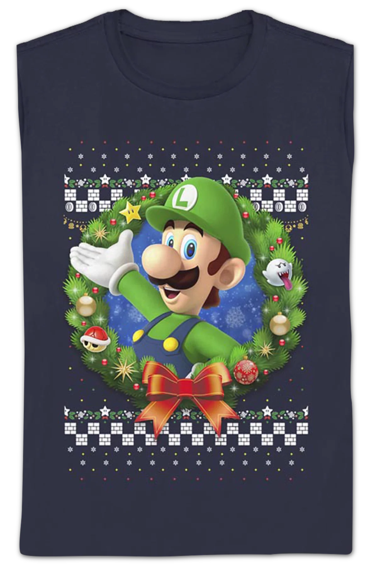 Womens Luigi Faux Ugly Christmas Sweater Nintendo Shirt - Image 2