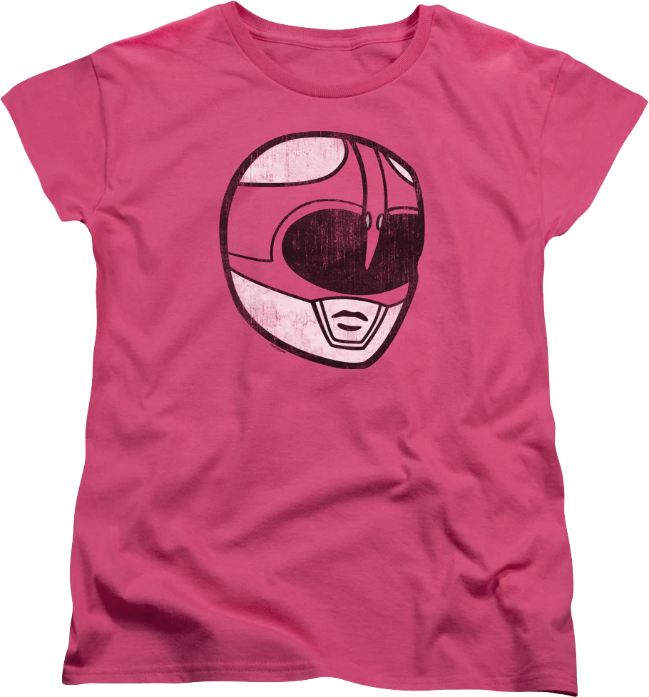 Womens Pink Ranger Helmet Mighty Morphin Power Rangers Shirt