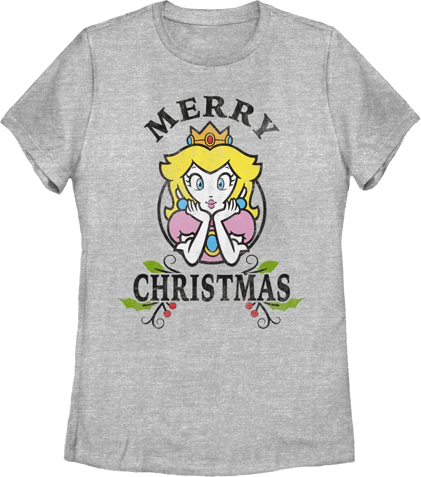 Womens Princess Peach Merry Christmas Nintendo Shirt