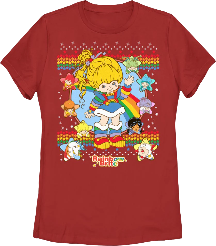 Womens Red Faux Ugly Sweater Rainbow Brite Shirt