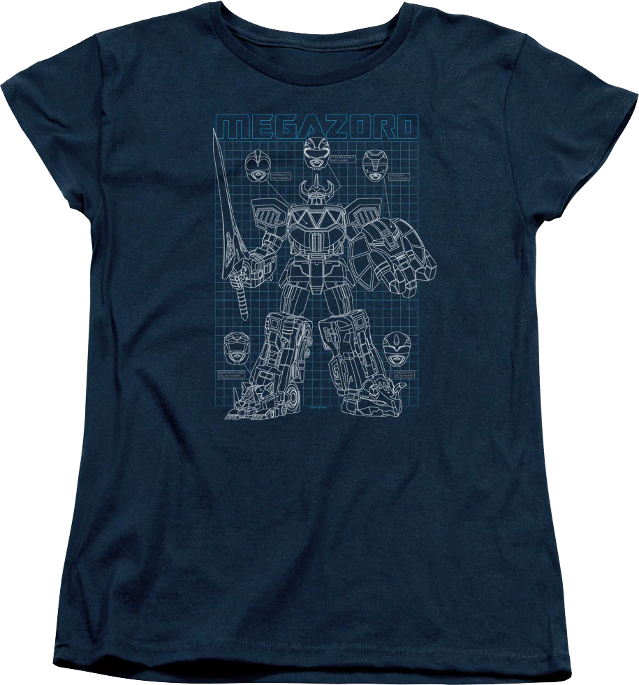 Womens Schematic Megazord Mighty Morphin Power Rangers Shirt