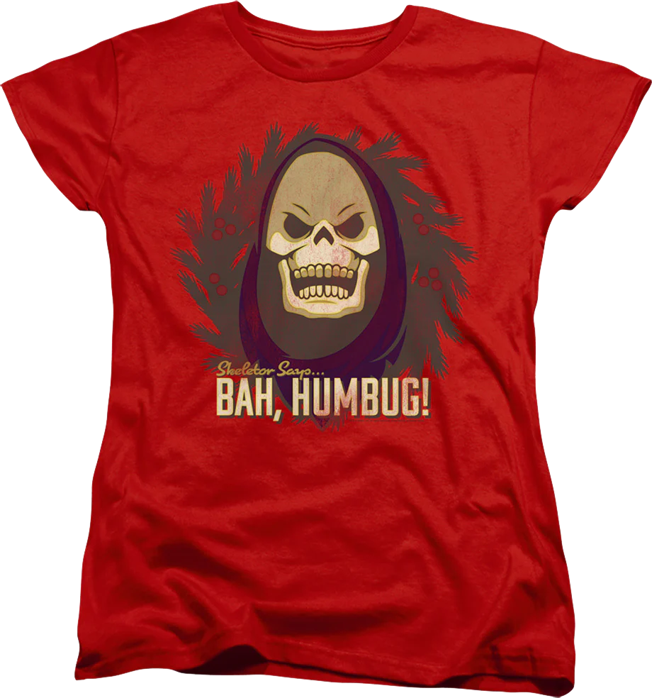 Womens Skeletor Says Bah Humbug Masters of the Universe Shirt