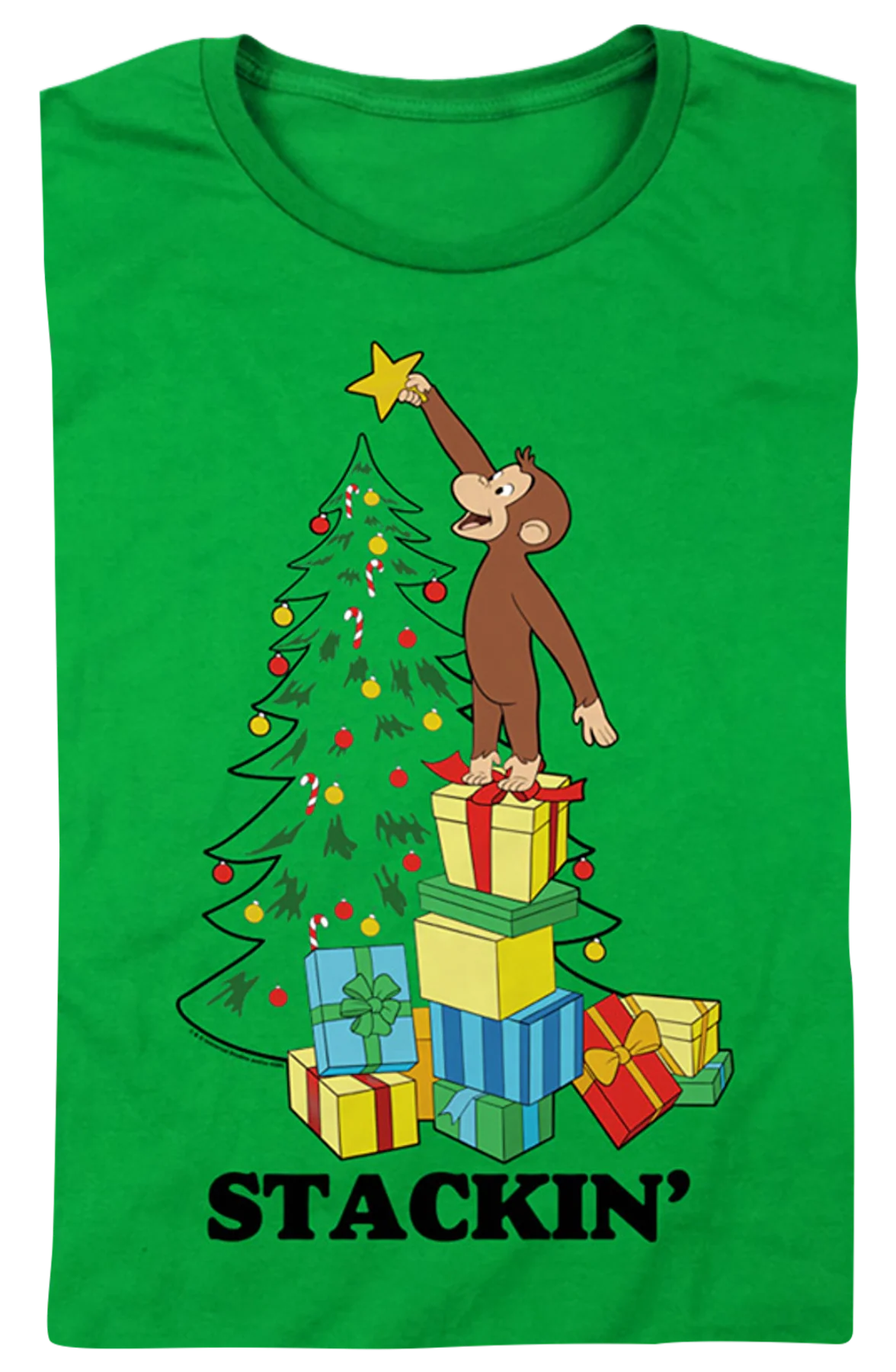 Womens Stackin' Curious George Christmas Shirt
