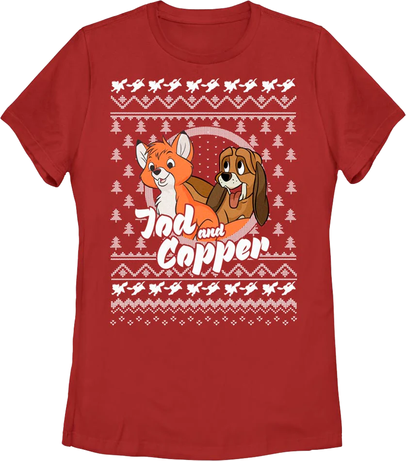 Womens The Fox and the Hound Faux Ugly Christmas Sweater Disney Shirt