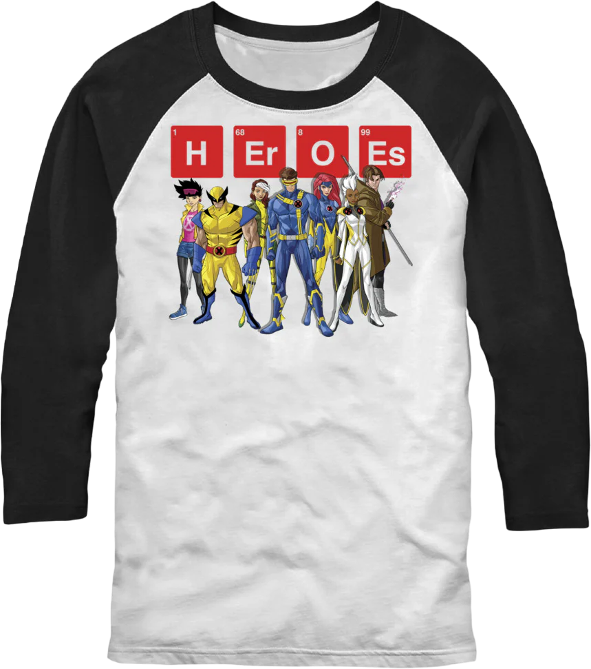 X-Men Heroes Periodic Table Marvel Comics Raglan Baseball Shirt