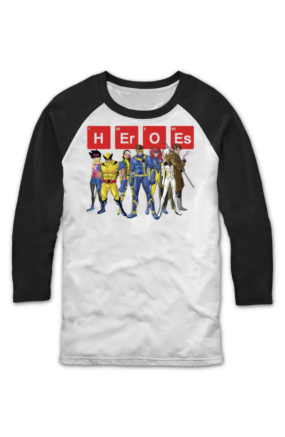 X-Men Heroes Periodic Table Marvel Comics Raglan Baseball Shirt - Image 2