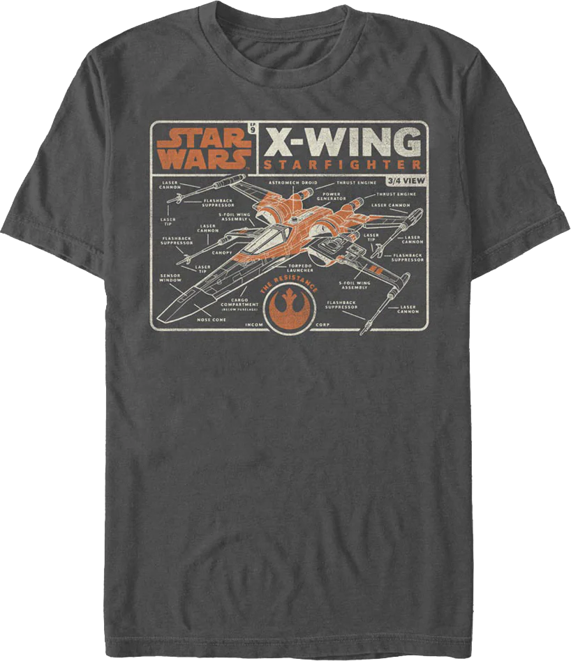 X-Wing Starfighter Schematic Star Wars T-Shirt