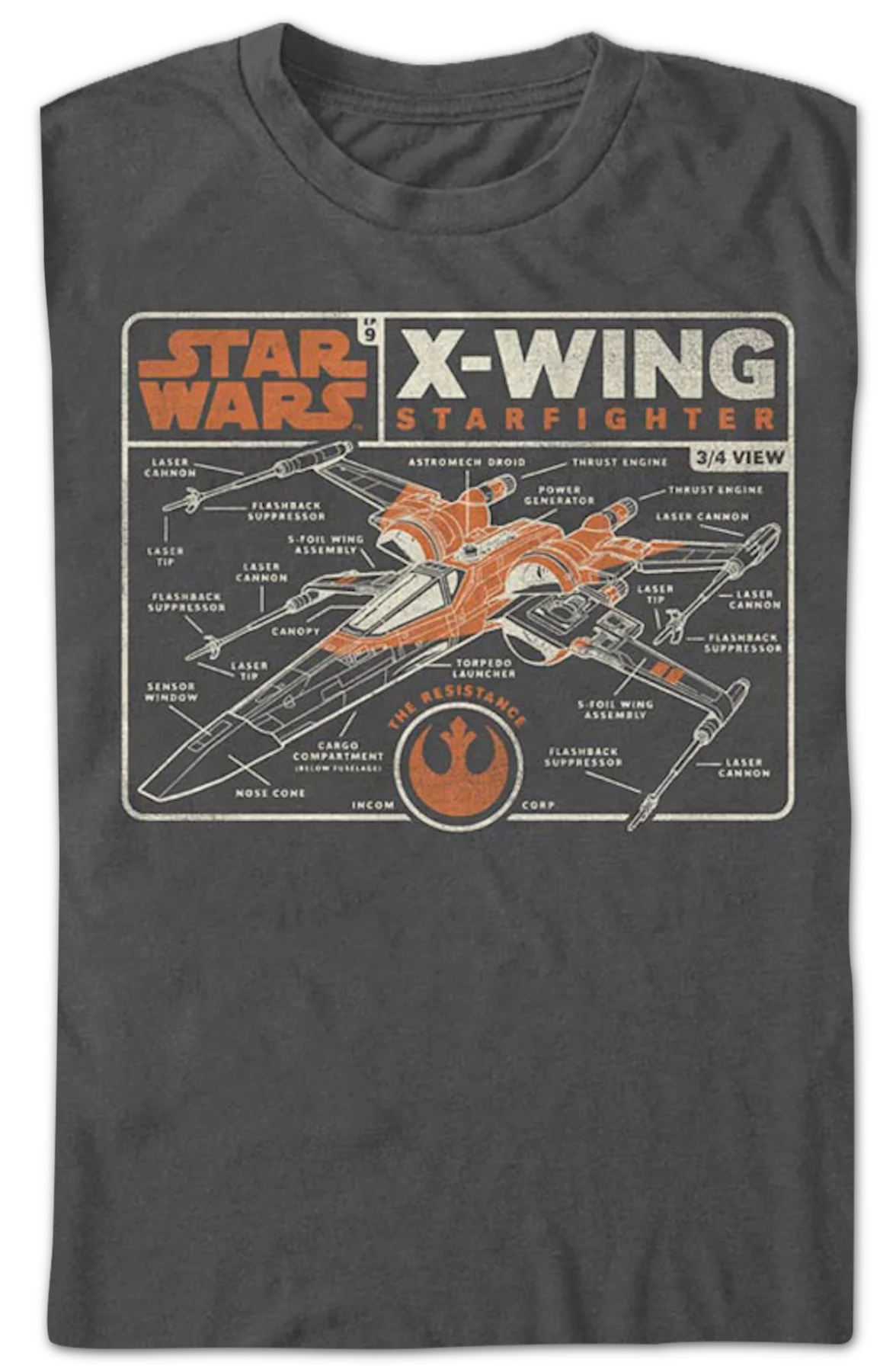 X-Wing Starfighter Schematic Star Wars T-Shirt - Image 2